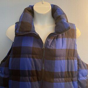 OLD NAVY XXL Black & Blue Plaid Zip Front Puffer Vest Fleece Lined